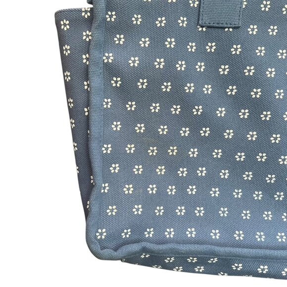 J. Crew Floral Chambray Canvas Structured Tote Blue Boho Coastal Beach Picnic - Picture 15 of 16